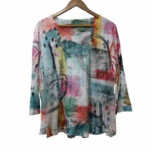 Jess & Jane Americana Boucle Mesh Tunic Top Size M‎ Artsy Boho Multicolor USA